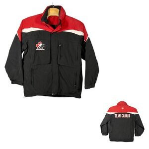 Team Canada Hockey Puffer Jacket Mens XL Old Time‎ Hockey Packable Hood NHL